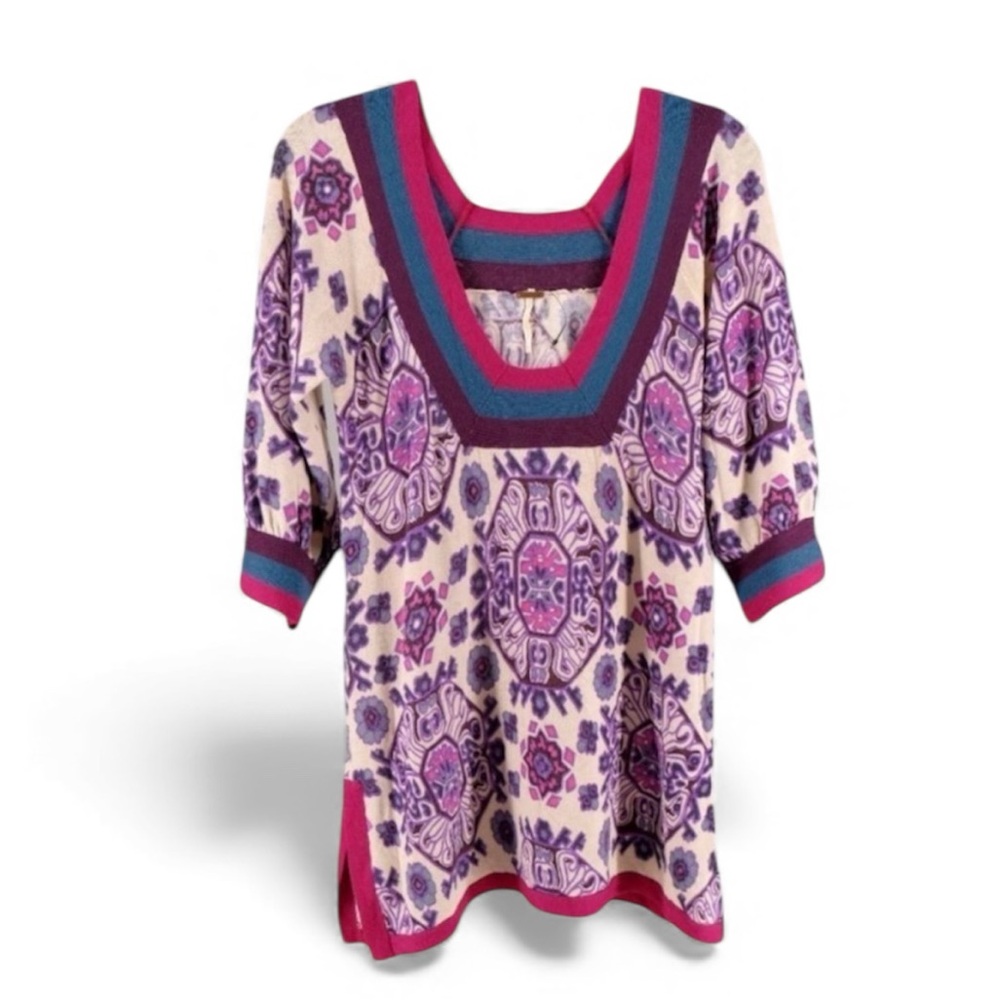 FREE PEOPLE Cashmere Wool Blend Tribal Print Tunic Sweater - Picture 2 of 13